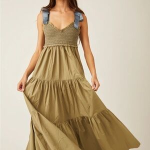 Free People Olive Maxi Dress with Blue Straps